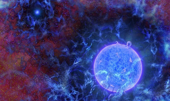 宇宙中第一颗恒星的艺术图.